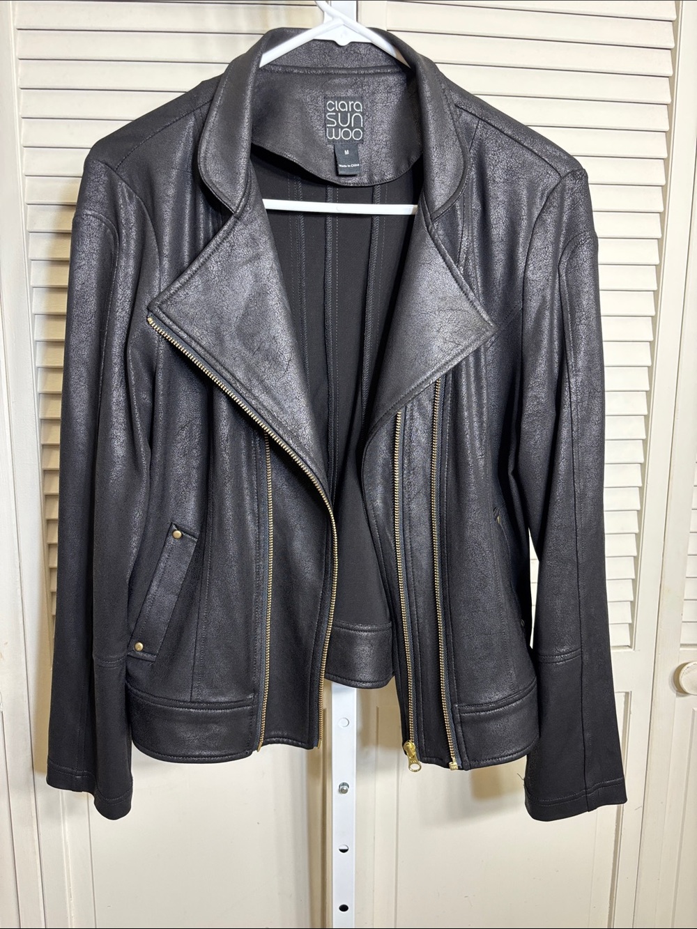 Clara Sunwoo Liquid Faux Leather Jacket with Double Zip Medium - Picture 5 of 16